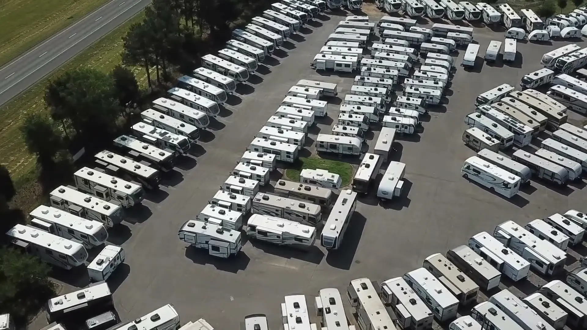 Aerial view of the Yonko Auto & RV Sales lot