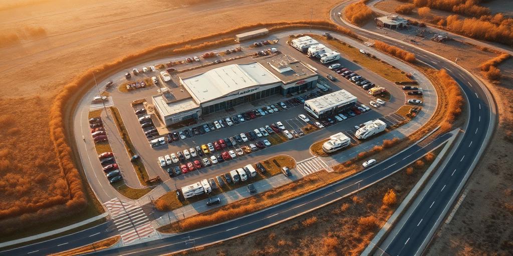 Aerial view of the Yonko dealership lot